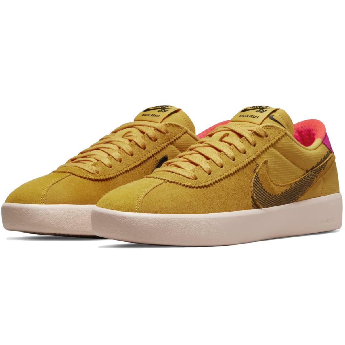 Nike Men`s Bruin React SB `pollen` Skate Shoes CV5980-700 - Pollen/Black-Pale Coral