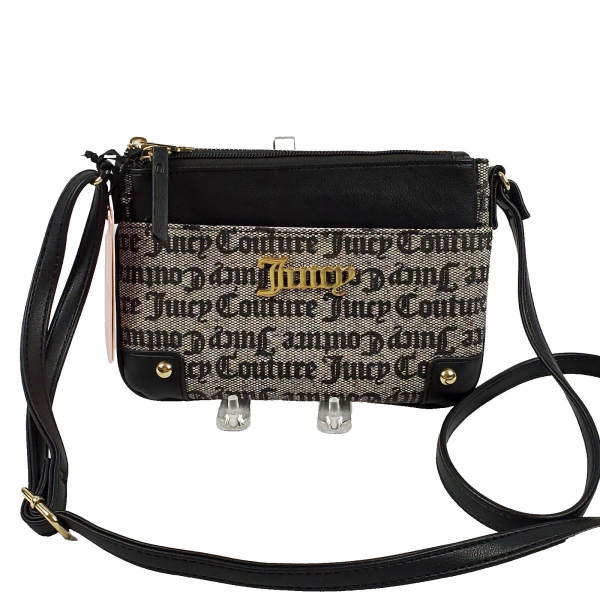 Juicy Couture Black Beige Bestseller Pullout Pouch Crossbody Adjustable Strap