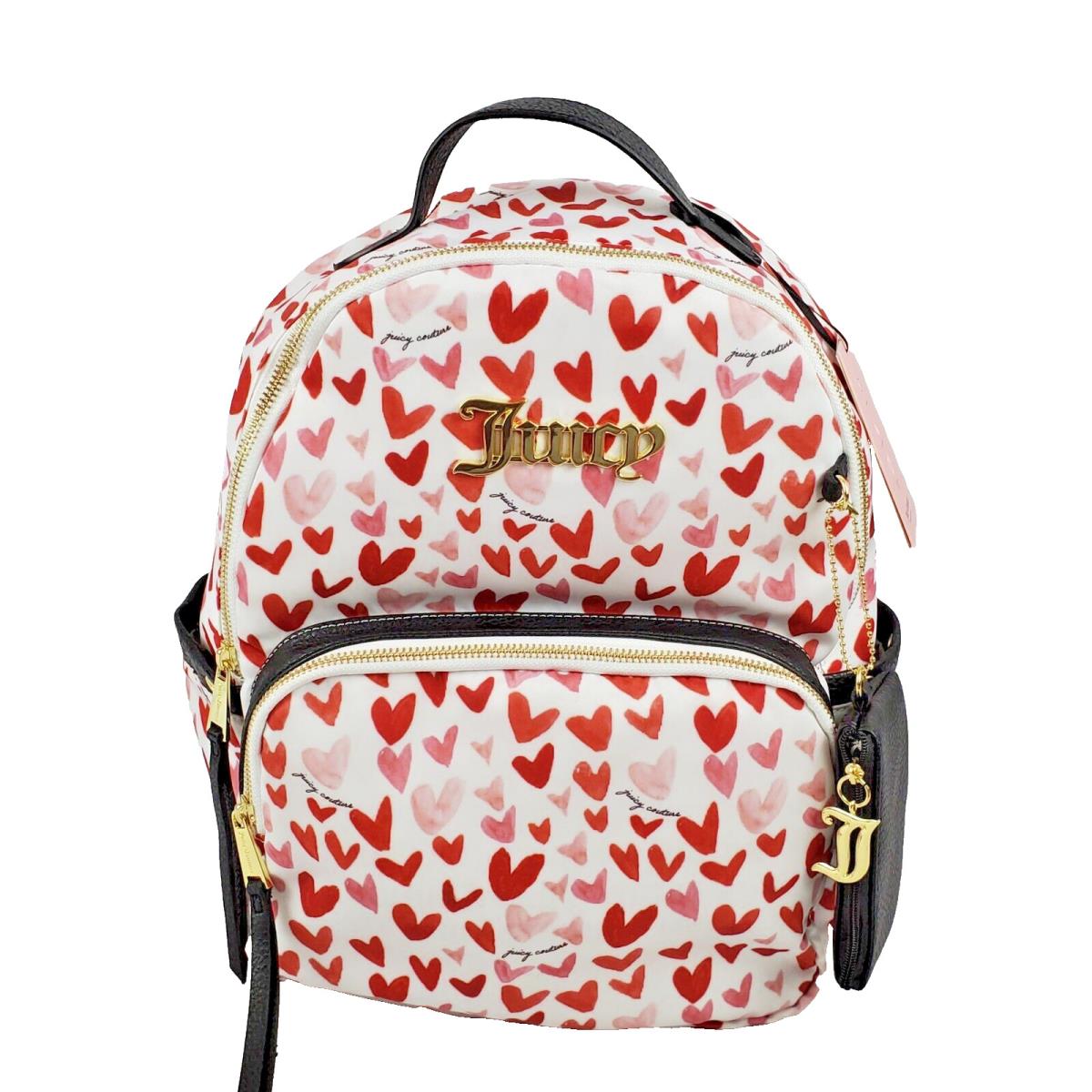 Juicy Couture Watercolor Heart White Red Pink Zip Around Backpack w Coin Pouch