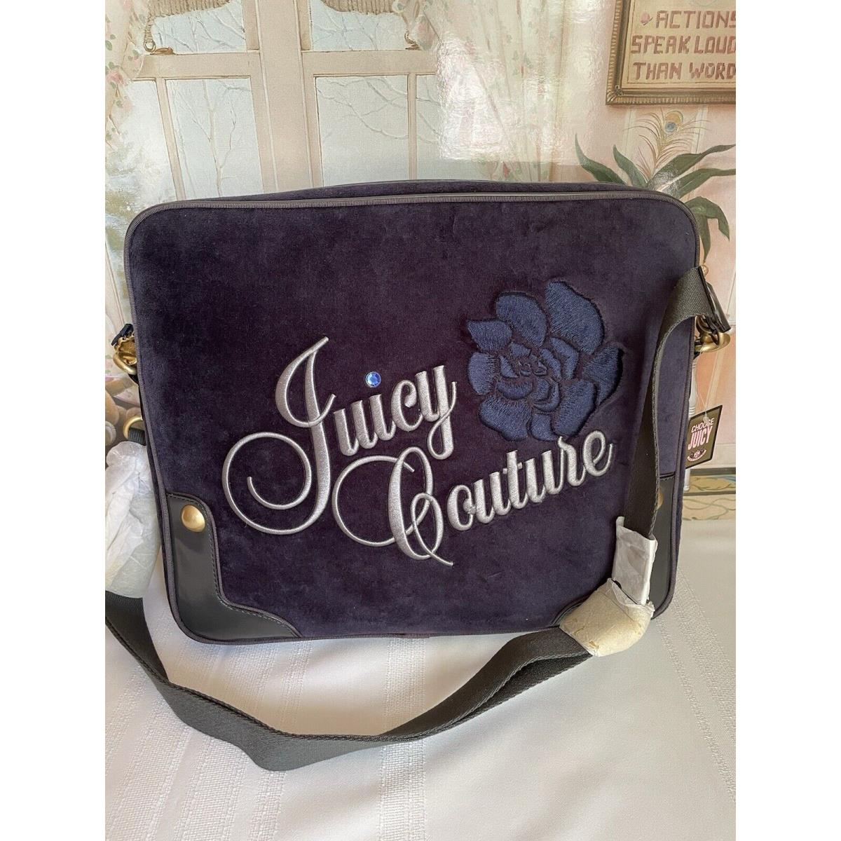 Juicy Couture Velour Dark Navy Computer Laptop Case Shoulder Messenger Bag