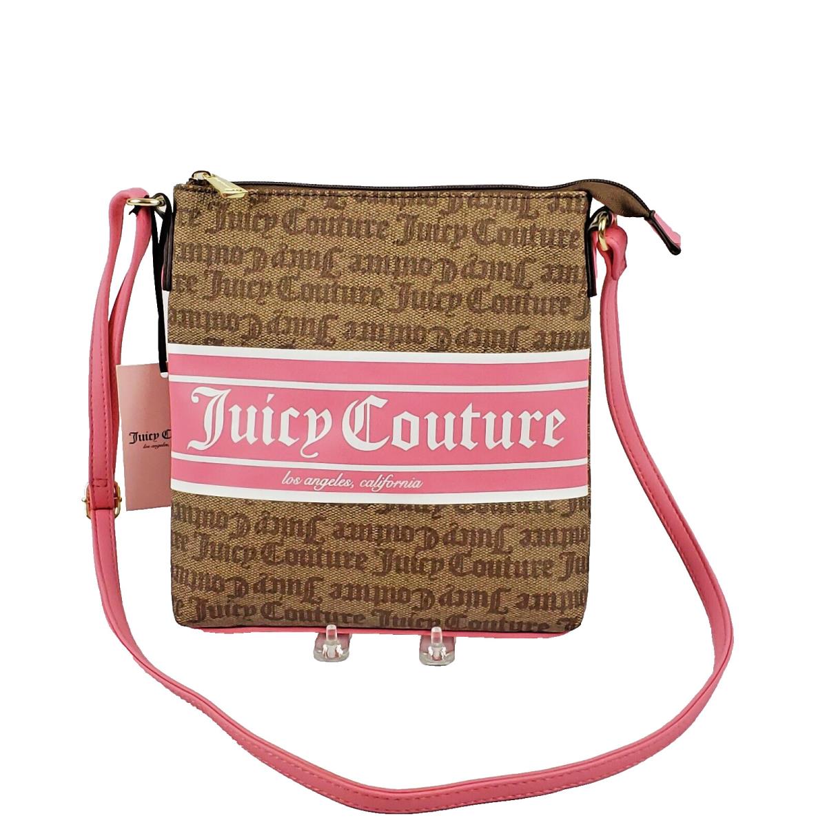 Juicy Couture Chestnut Chino Pink Gothic Logo Stripe Crossbody Purse 9.5