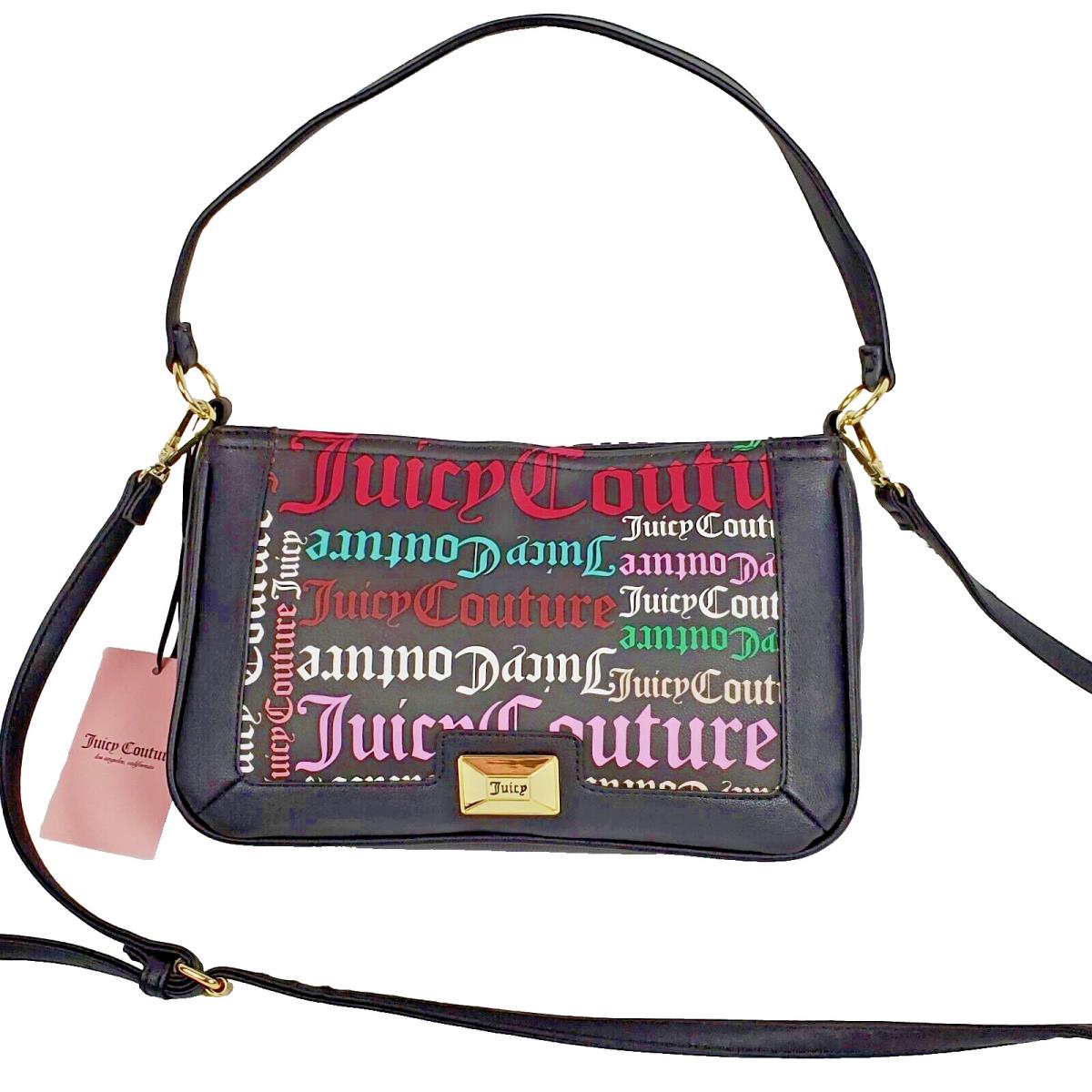 Juicy Couture Medium Black Multicolor Logo Shoulder Bag Convertible Crossbody