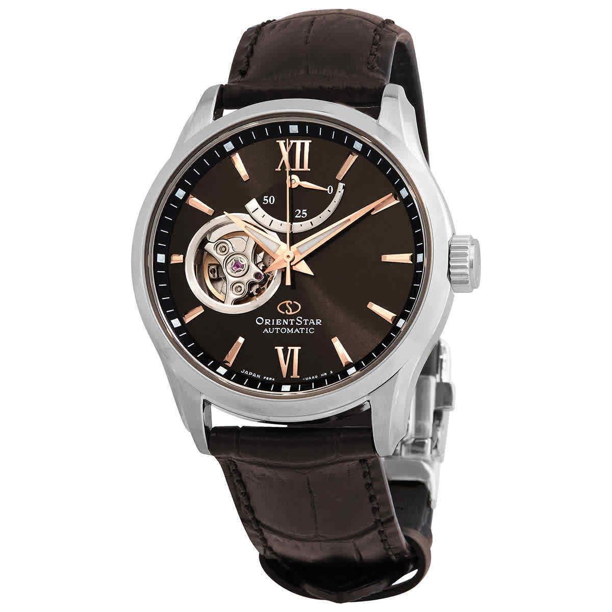 Orient Star Automatic Brown Dial Men`s Watch RE-AT0007N00B - Dial: Brown (Open Heart), Band: Brown, Bezel: Silver-tone