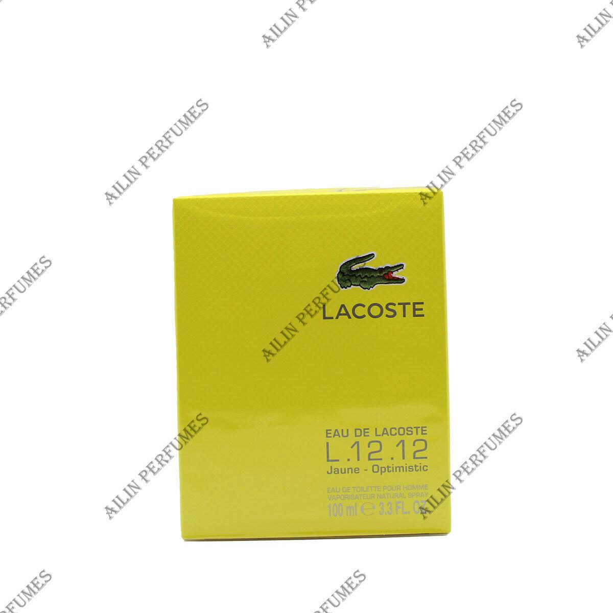 Lacoste L.12.12 Jaune Optimistic by Lacoste 3.3 oz 100 ml Edt Spray For Men