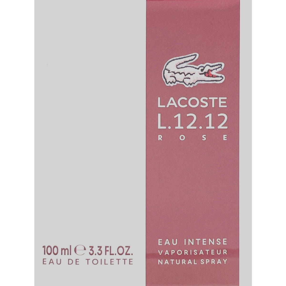 Lacoste L.12.12 Rose Eau Intense Eau DE Toilette For Women 3.3 Oz / 100 ml