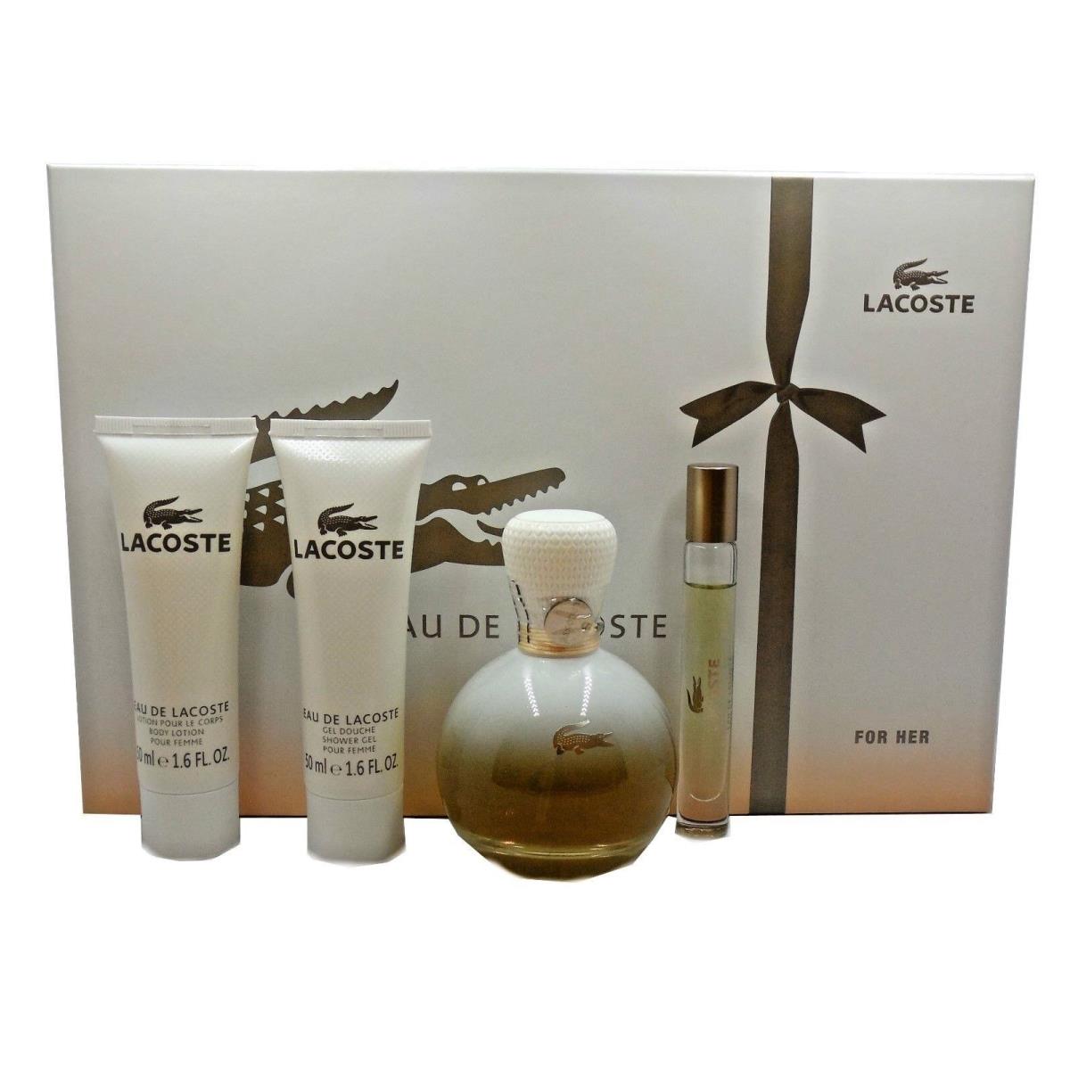 Lacoste Eau DE Lacoste For Her 4 Piece Gift Set Eau DE Parfum 90ML NIB-82433819