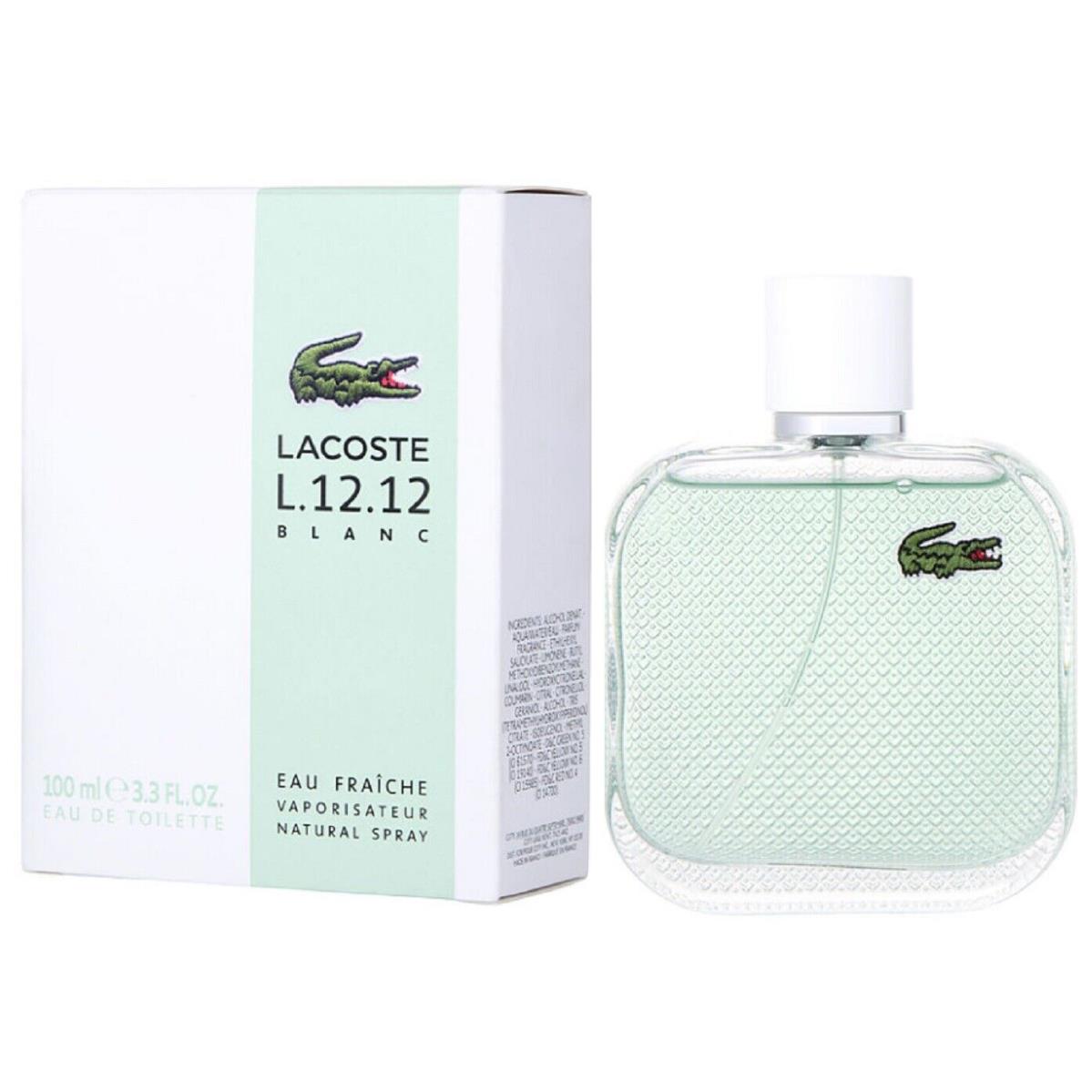 L.12.12 Blanc Eau Fraiche Lacoste 3.3 oz / 100 ml Edt Men Cologne Spray