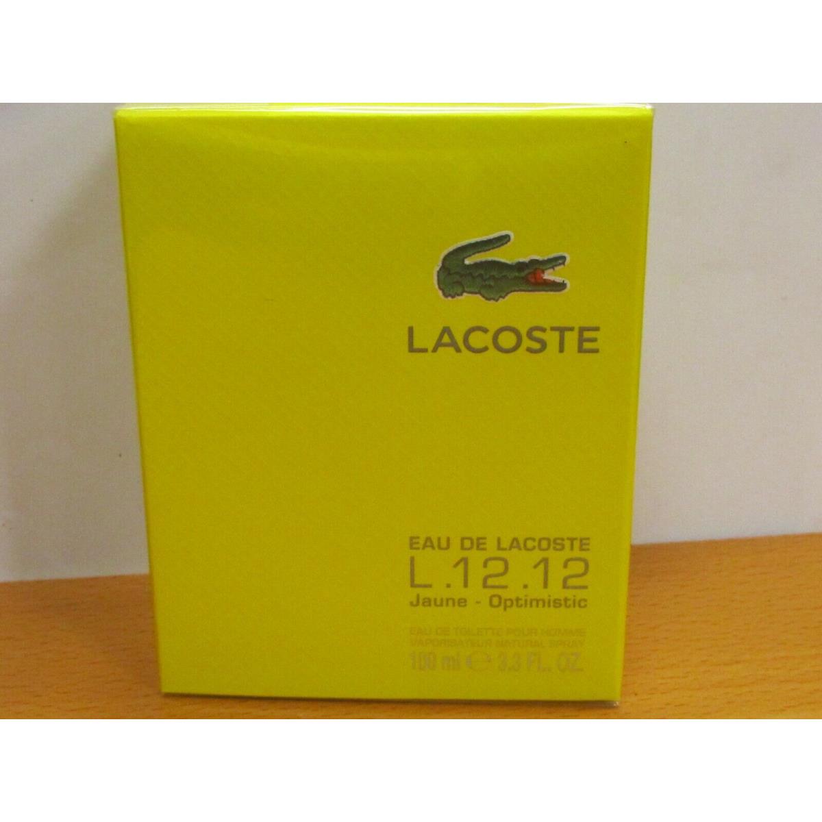 Lacoste L .12.12 Yellow Men Cologne 3.3 oz/100 ML Eau De Toilette Spray Sealed