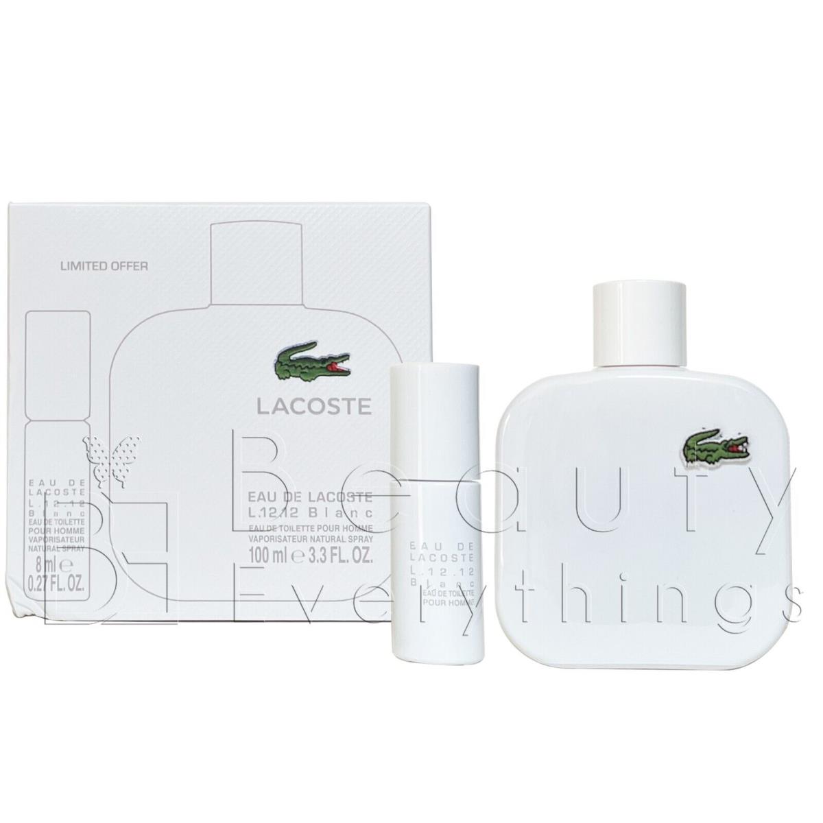 Lacoste Eau De Lacoste L.12.12 Blanc 2PC Set 3.3oz Edt + 0.27oz Edt Dented Box