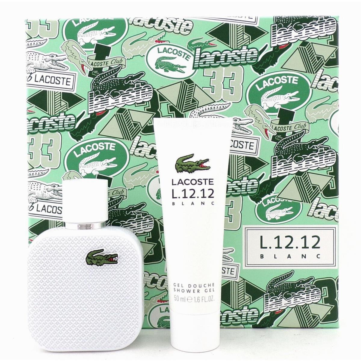 Lacoste L.12.12 Blanc 1.6oz Eau de Toilette Spray+1.6oz Shower Gel Men`s Set