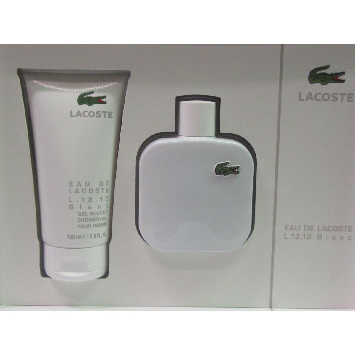 Eau De Lacoste L.12.12 Blanc White For Men Set 3.3 oz Edt Spray + 5oz Shower Gel