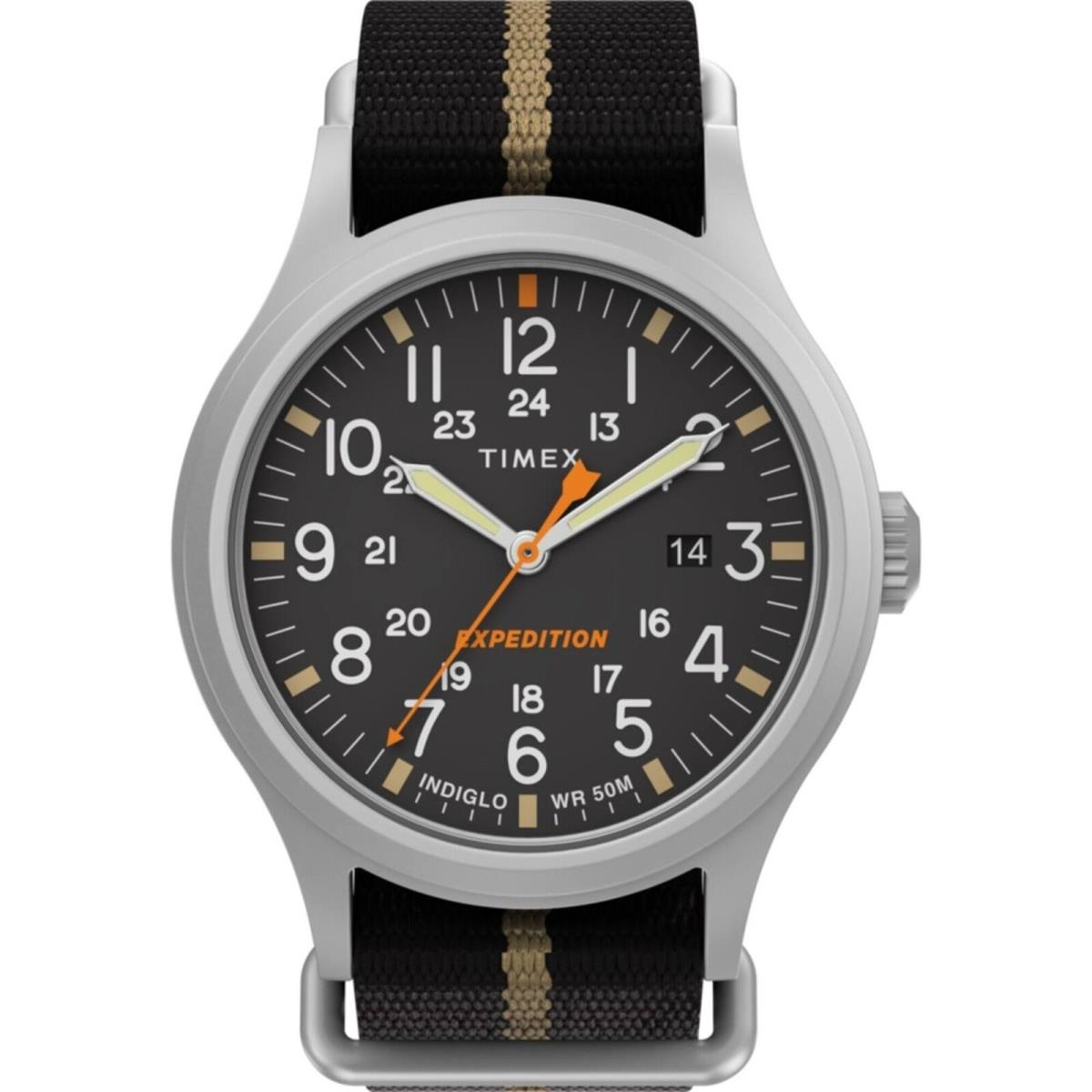 Timex Men`s Watch Expedition Sierra Quartz Black Brown Fabric Strap TW2V07800 - Dial: Black, Band: Black, Brown