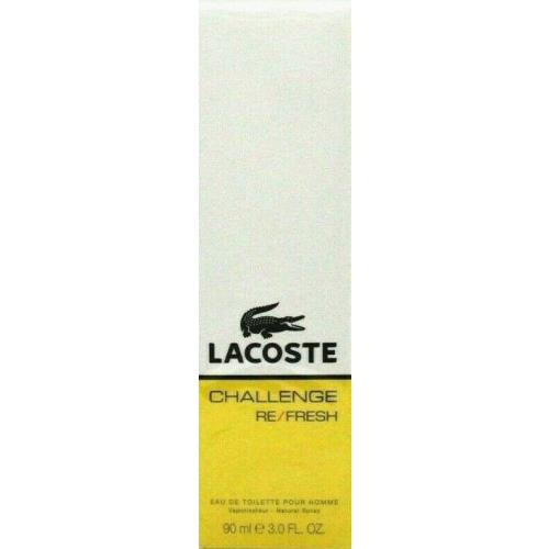 Lacoste Challenge Re-fresh Eau De Toilette Spray Men 3.0 Oz / 90 ml