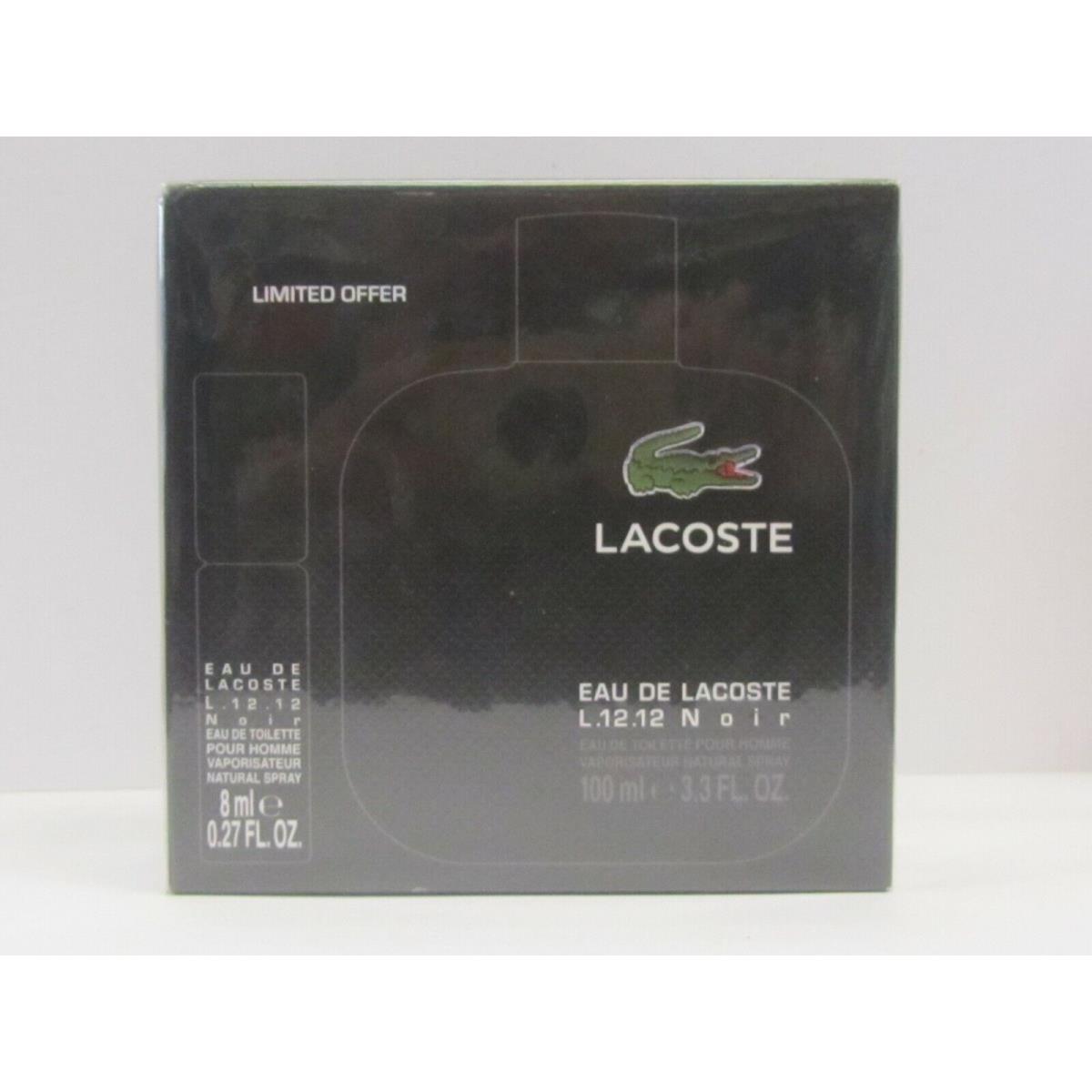 Eau De Lacoste L.12.12 Noir For Men Set 3.3 oz + 0.27 oz Eau de Toilette Spray