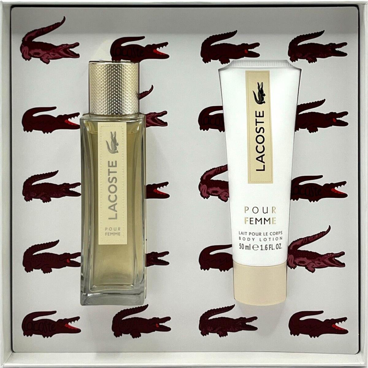 Lacoste Pour Femme 2 Pcs Gift Set Edp 1.6 Oz Parfumed Body Lotion 1.6 Oz