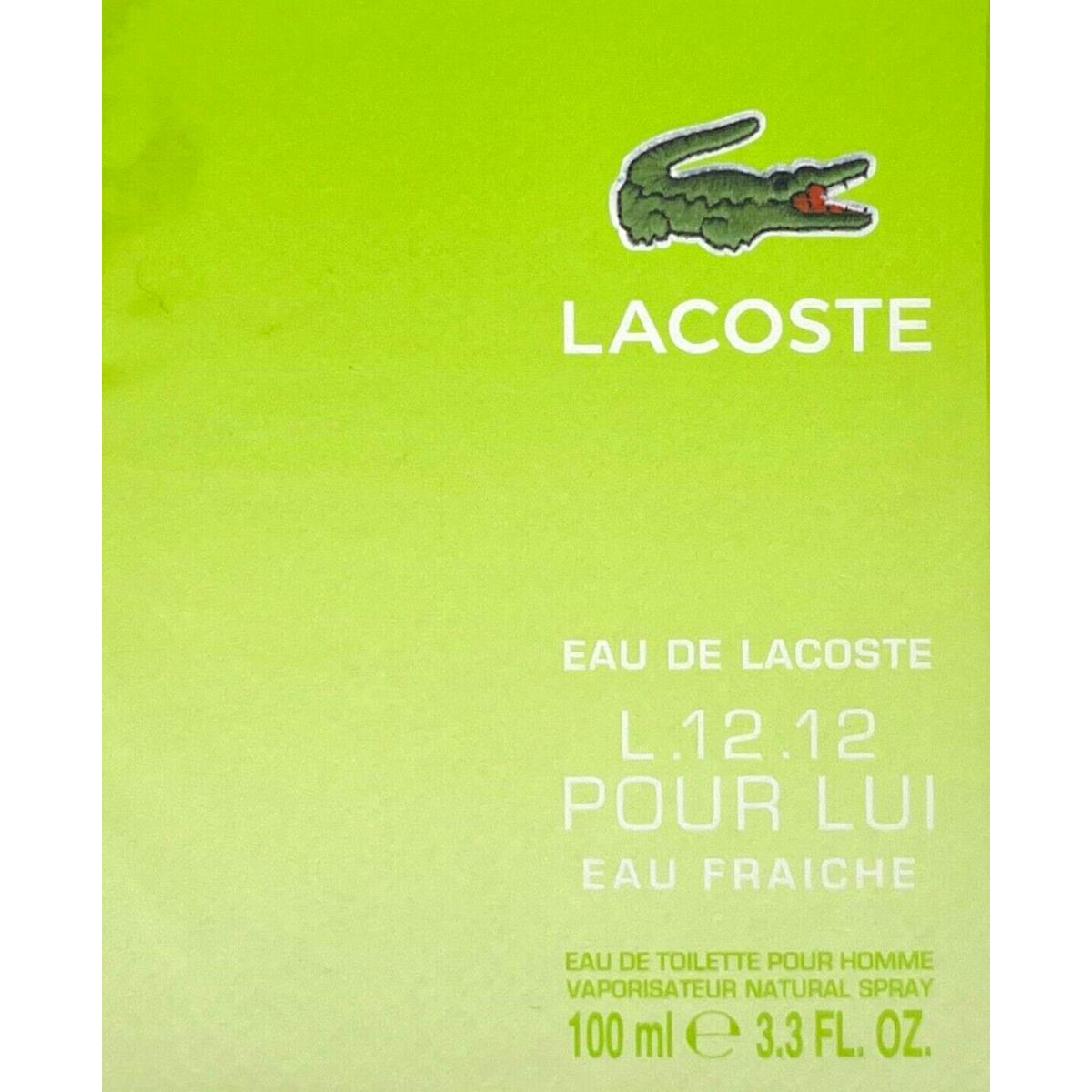 Lacoste Eau DE Lacoste L.12.12 Pour Lui AU Fraiche Edt Spray Men 3.3 Oz / 100 ml