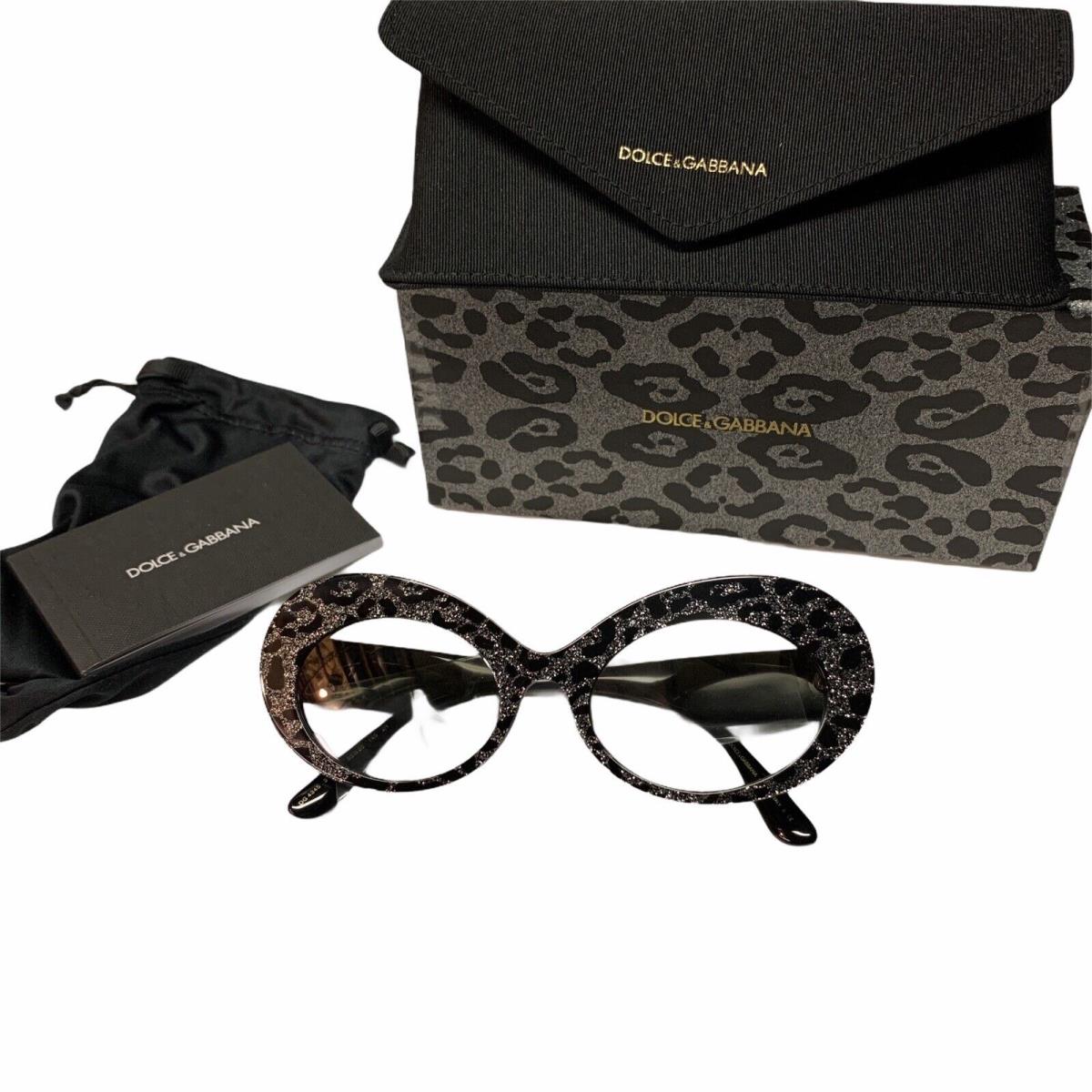 Dolce Gabbana Oval Cat Eye Sunglasses Black Leopard 55MM