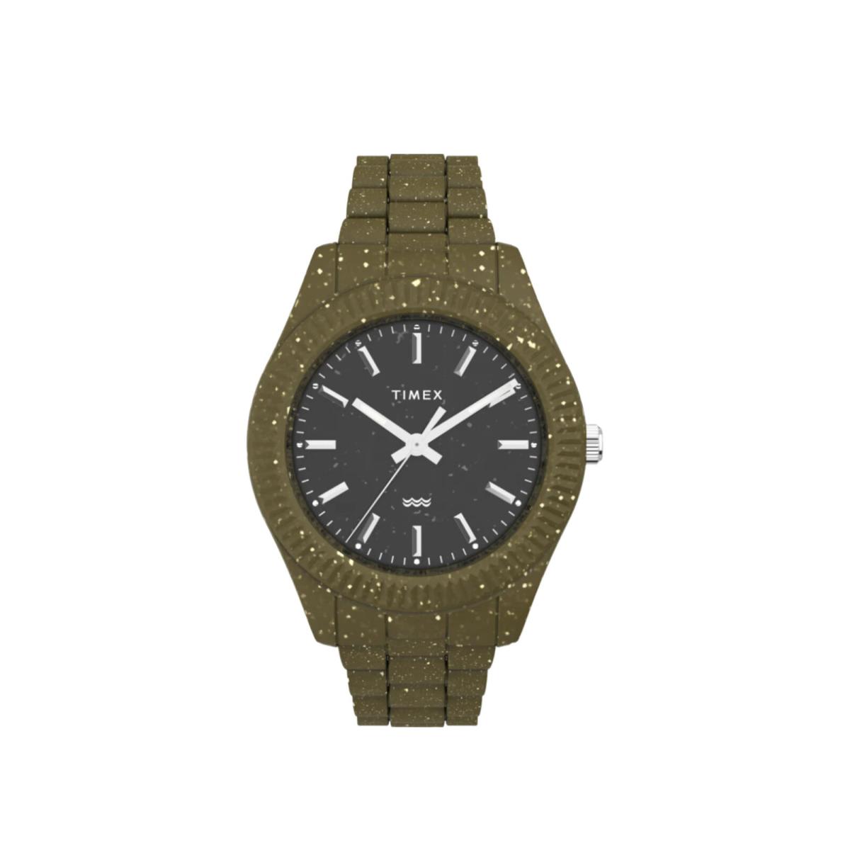 Timex Legacy Ocean 42mm Recycled Plastic Bracelet Green Watch TW2V77100JR - Dial: Black, Band: Black, Bezel: Black