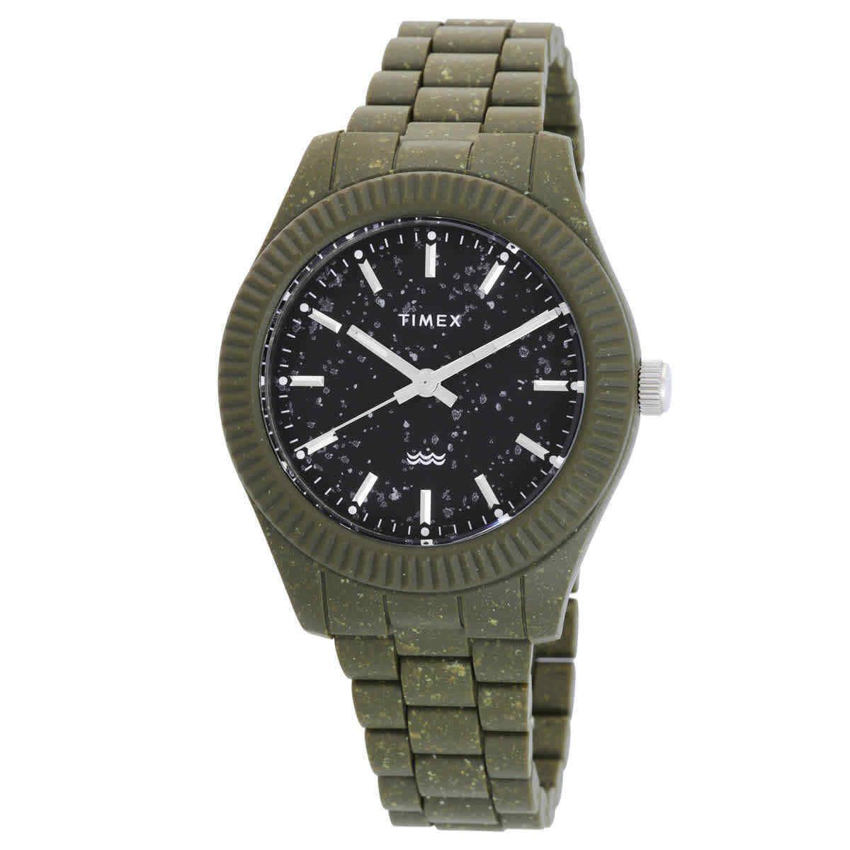 Timex Legacy Ocean Quartz Black Dial Men`s Watch TW2V77100JR - Dial: Black, Band: Green, Bezel: Green