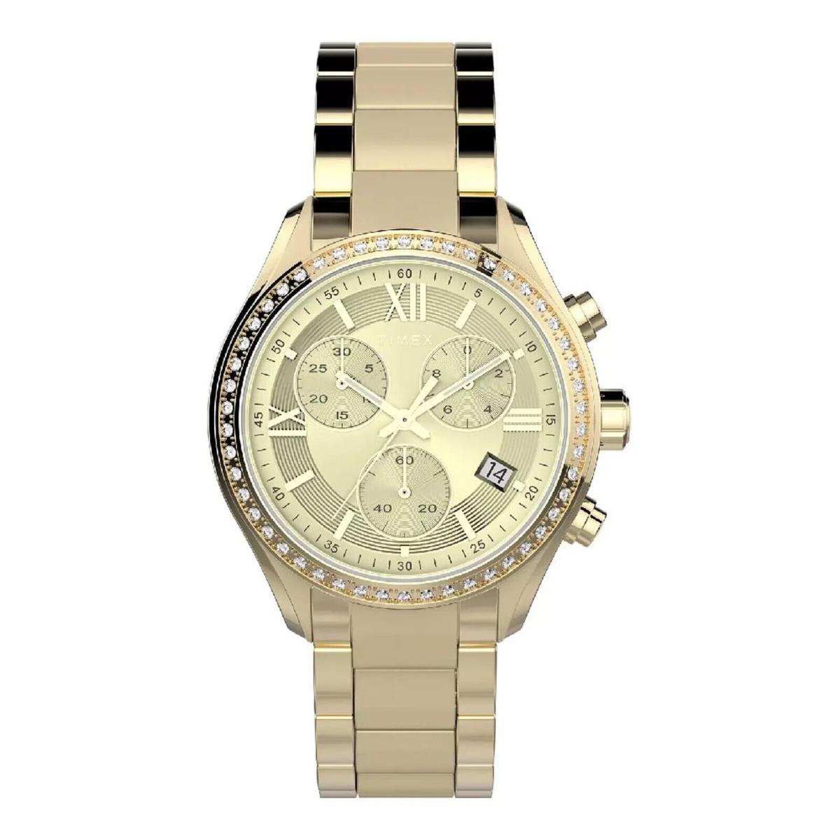 Timex Women`s Watch TW2V57800 Quartz Chronograph Gold Dial Stainless Steel 38mm