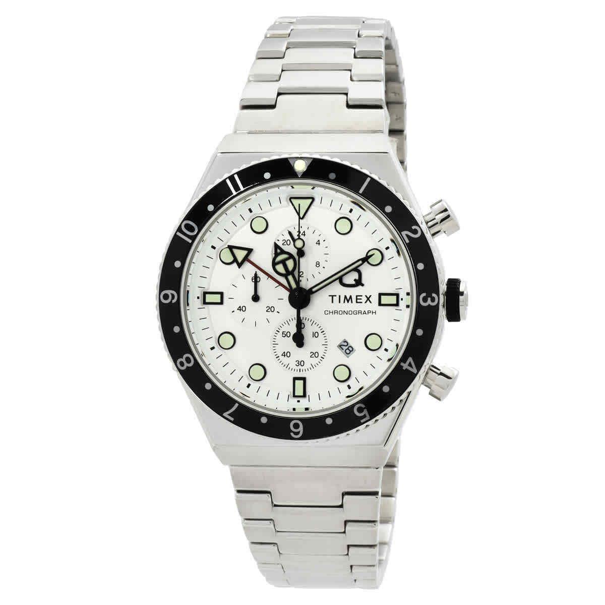 Timex Q Three Time Zone Chronograph Quartz White Dial Men`s Watch TW2V69900