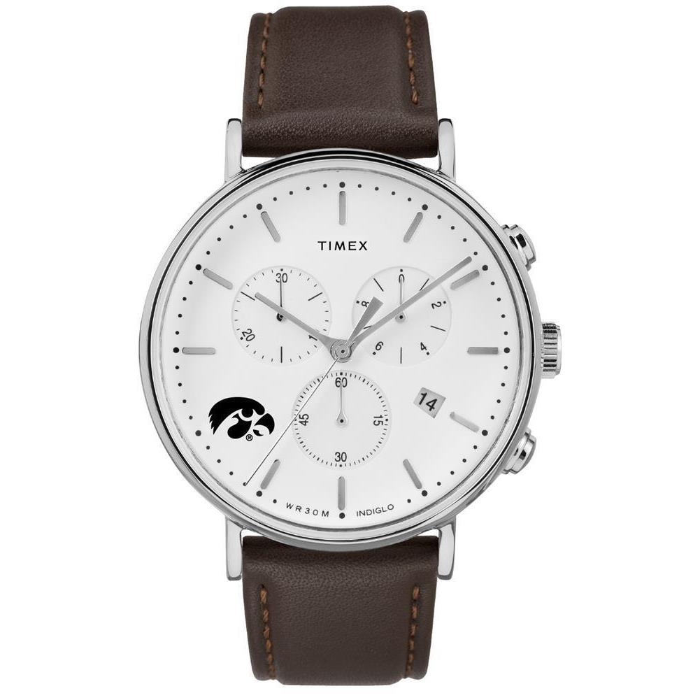 Timex Mens University of Iowa Hawkeyes Watch Chronograph Leather Band Watch