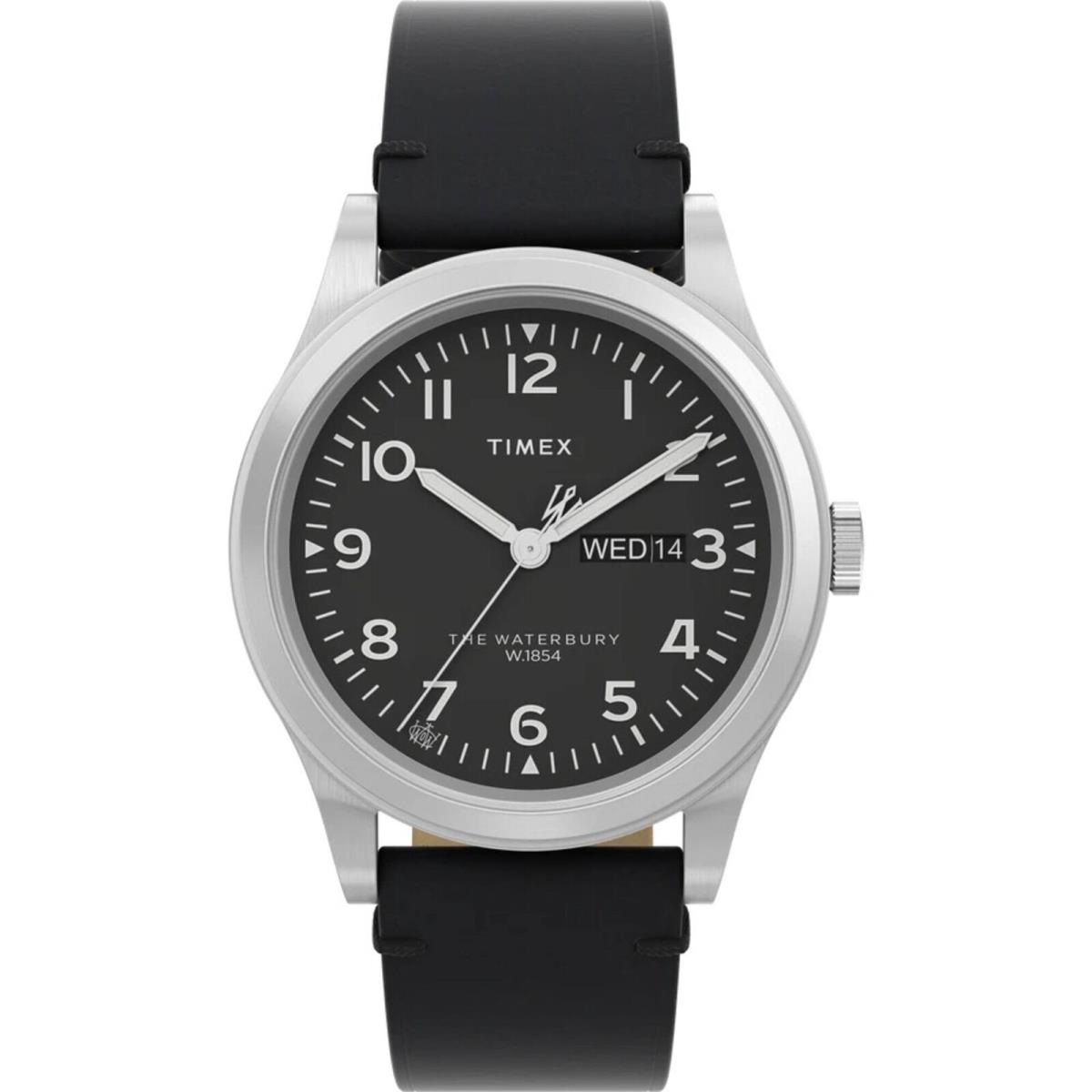 Timex Men`s Watch Waterbury Traditional Day Black Dial Leather Strap TW2W14700VQ - Dial: Black, Band: Black