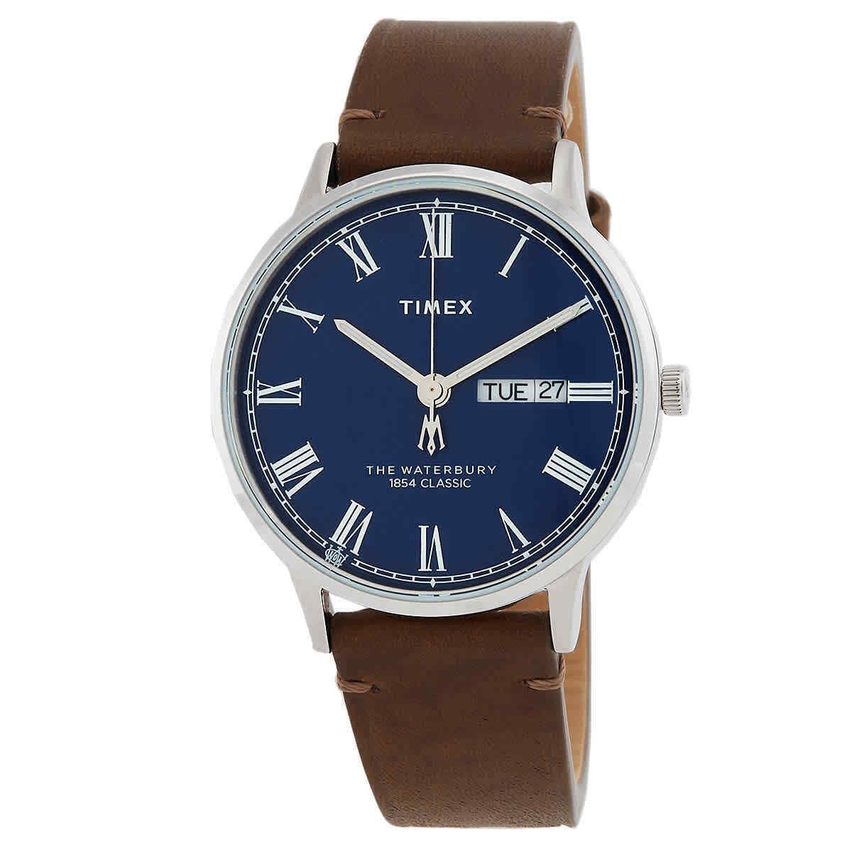 Timex Waterbury Classic Quartz Blue Dial Men`s Watch TW2W14900 - Dial: Blue, Band: Brown, Bezel: Silver-tone