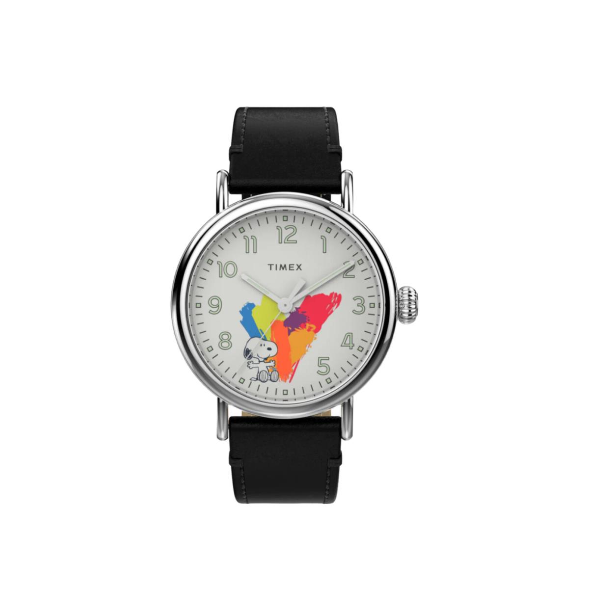 Timex Standard x Peanuts Dream in Color 40mm Leather Strap Watch TW2V60900VQ - Dial: White, Band: Black, Bezel: Silver