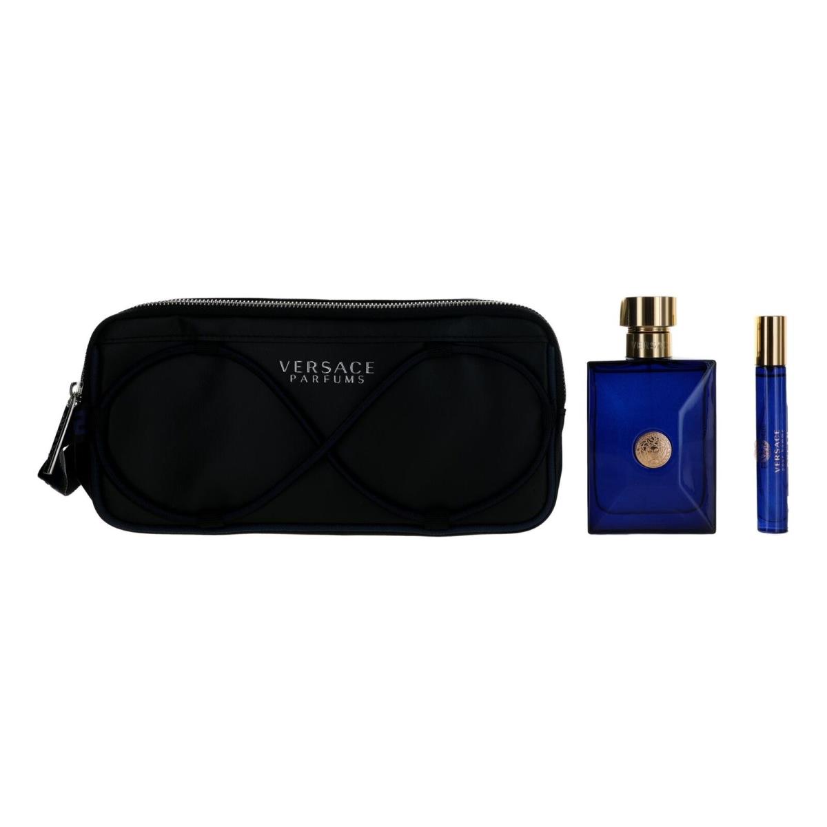 Versace Pour Homme Dylan Blue by Versace 3 Piece Gift Set Men with Pouch