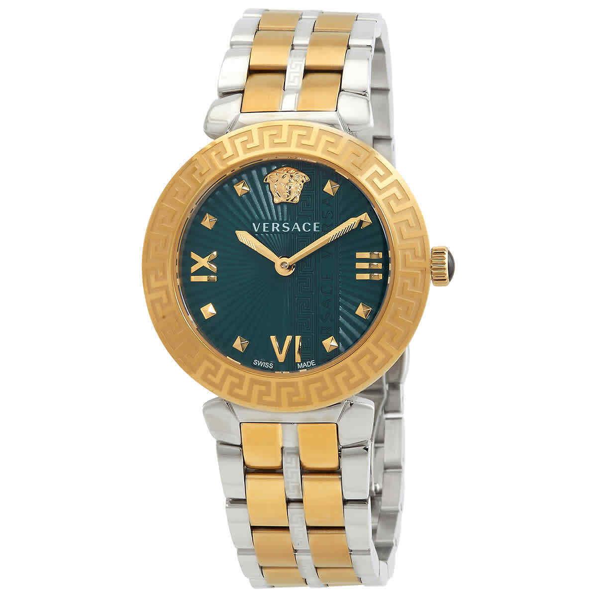 Versace Greca Icon Quartz Green Dial Two-tone Ladies Watch VEZ600321