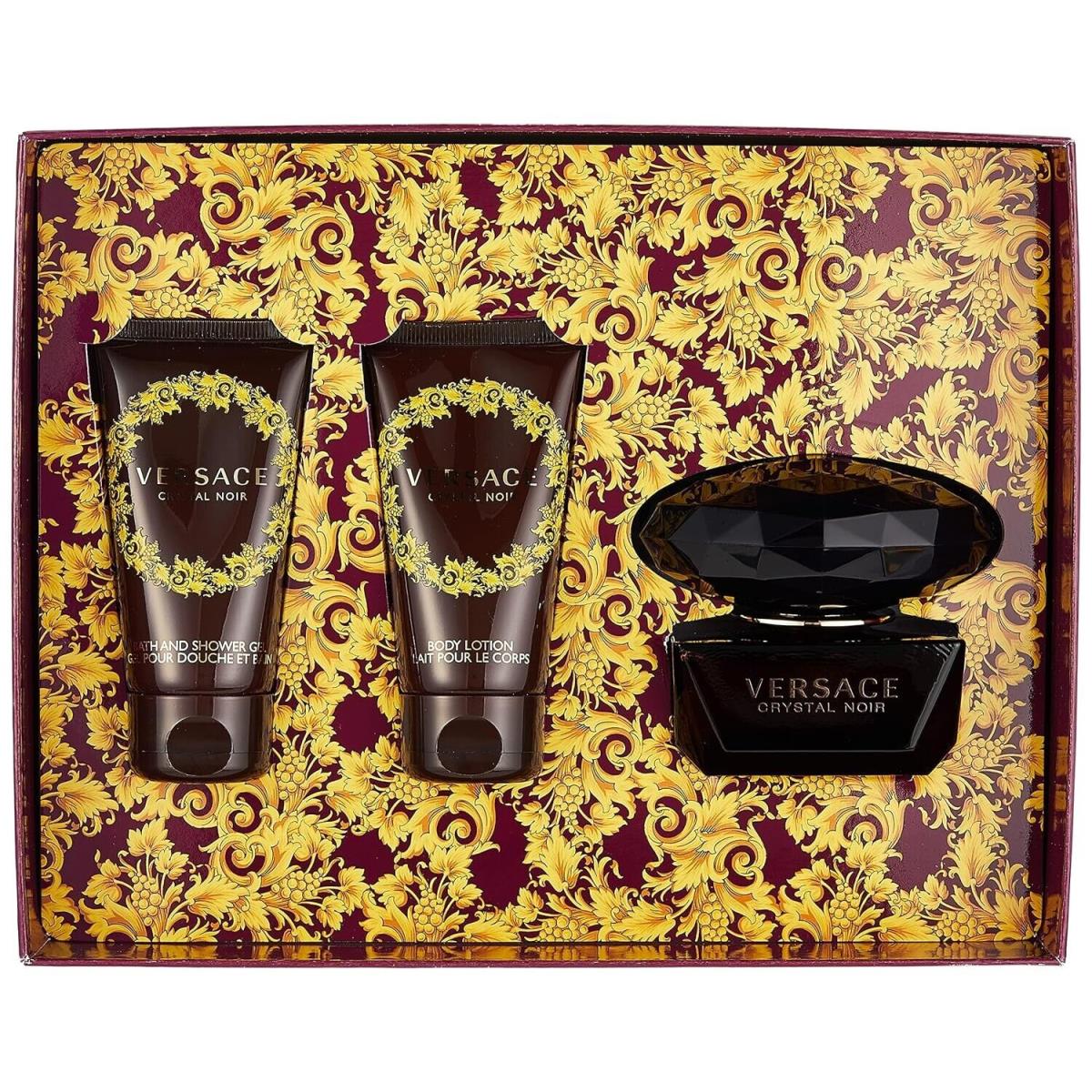 Versace Crystal Noir 3 Pcs Gift Set For Women 1.7 oz Edt Spray + Lotion + Gel