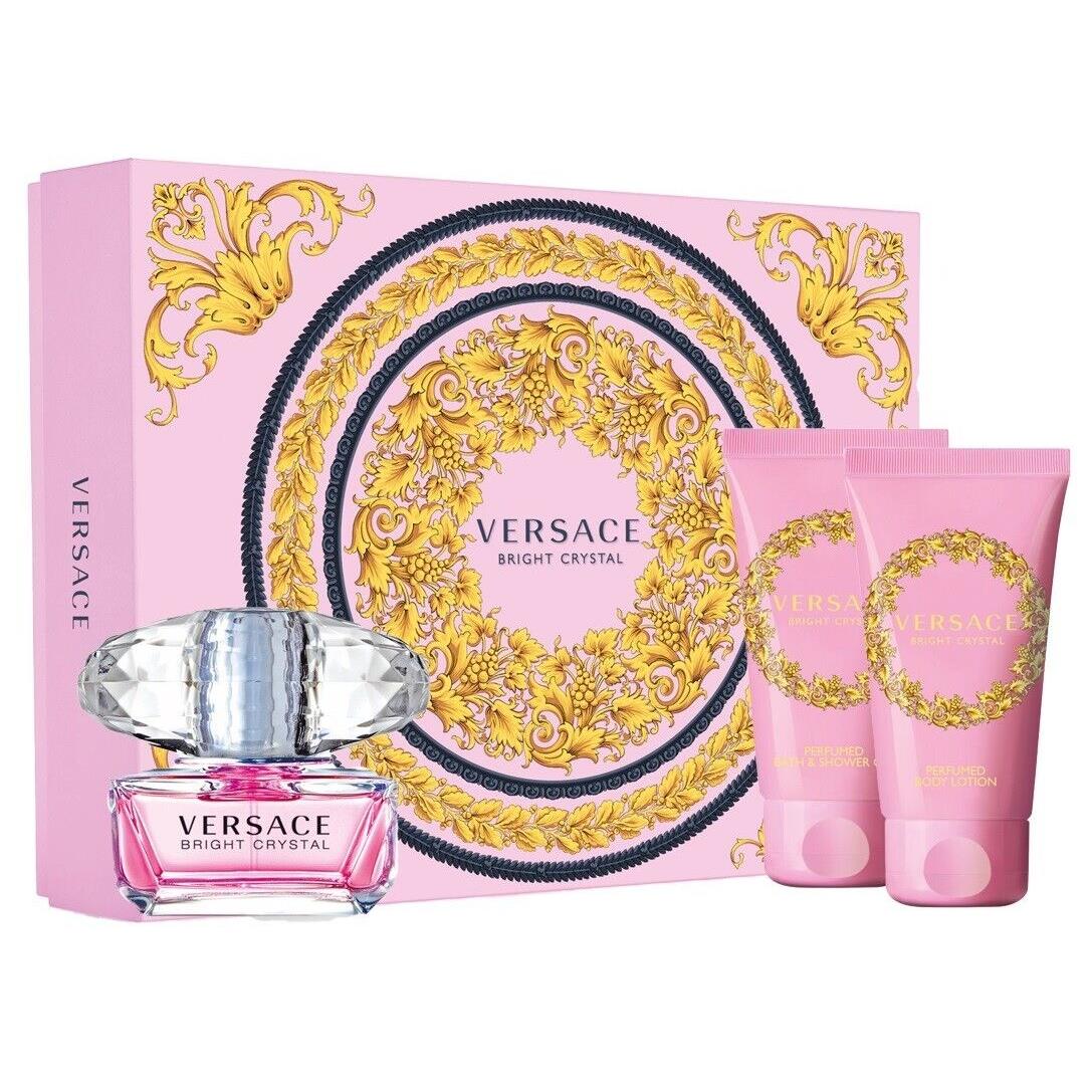 Versace Bright Crystal 3 Pcs Gift Set For Women 1.7 oz Edt Spray + Lotion + Gel