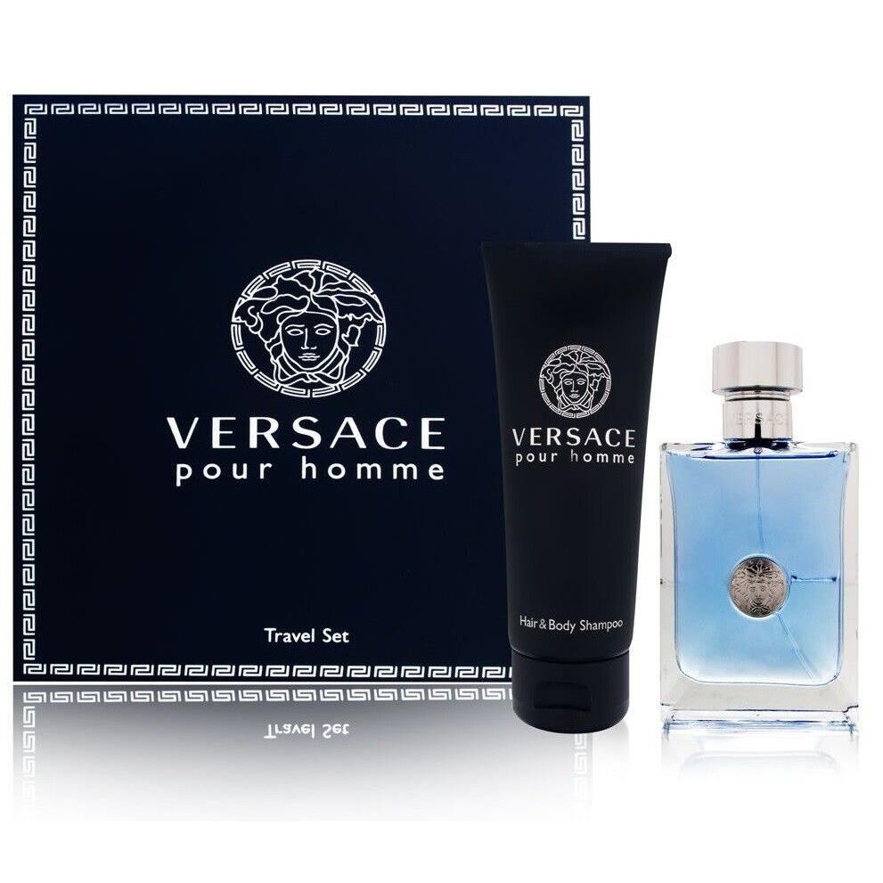 Versace Pour Homme Cologne For Men 2 pc Gift Set 3.4 oz Edt Spray + Hair Shampoo