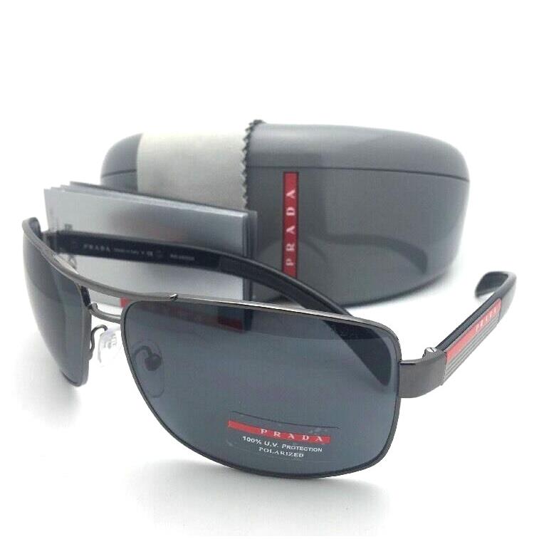 Prada Sport Polarized Sunglasses Sps 54I 5AV-5Z1 65-14 Gunmetal Frames with Grey