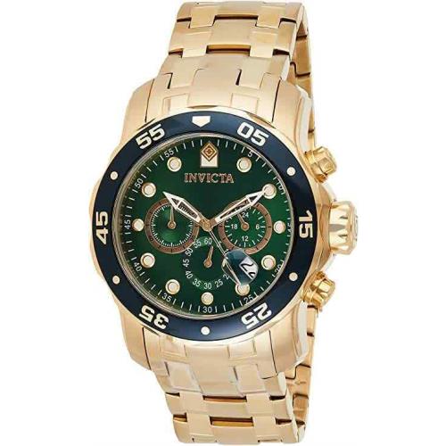 Invicta Pro Diver Chronograph Green Dial 18kt Gold-plated Men`s Watch 0075