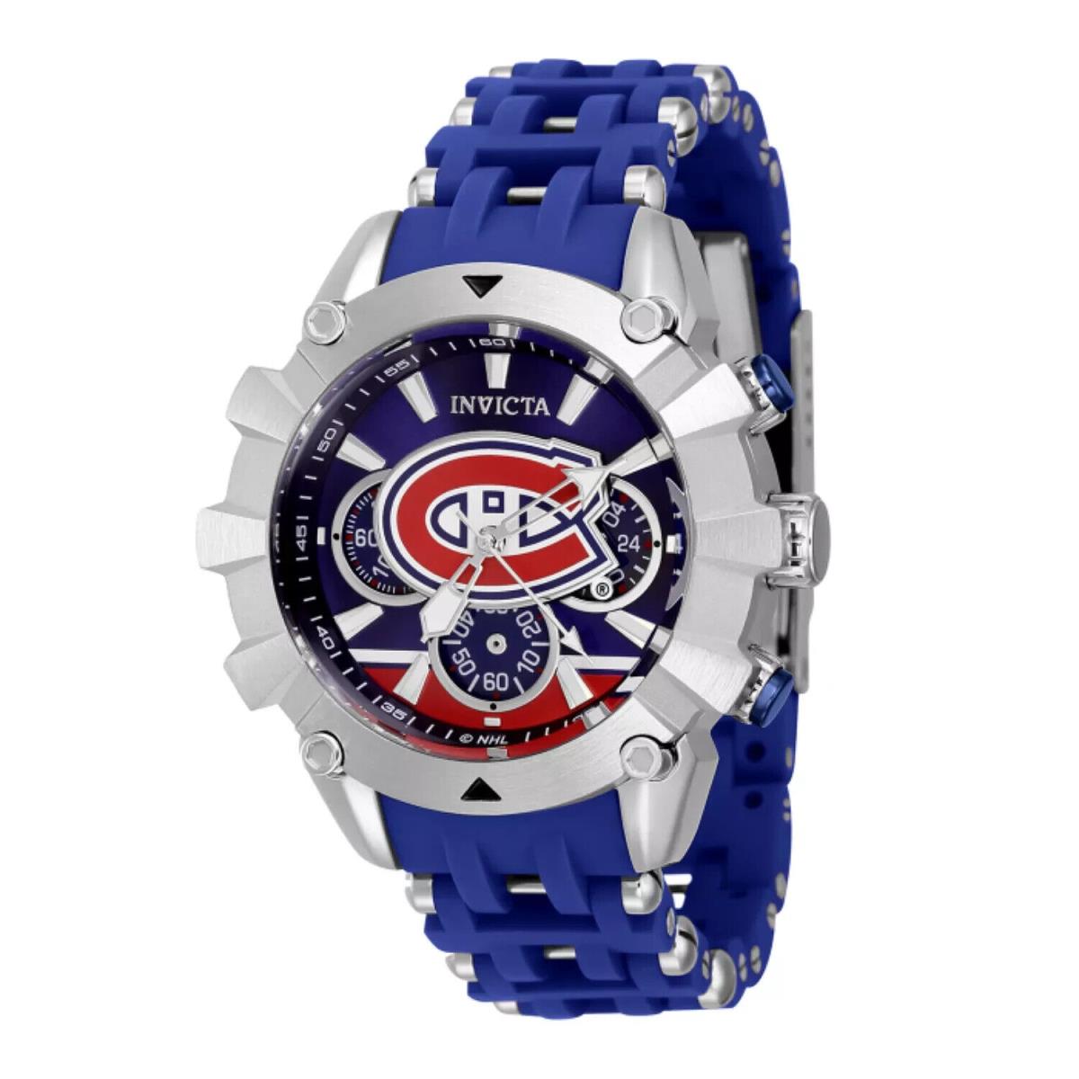 Invicta Nhl Montreal Canadiens Sea Spider 42mm Chronograph Limited Ed 43452 - Dial: Blue, Multicolor, Red, Band: Blue, Bezel: Silver