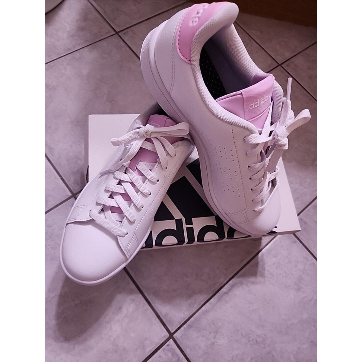 Adidas Women Advantage Shoes Size 10 White Lace Pink Tennis Shoe Cloudfoam SporTipTop