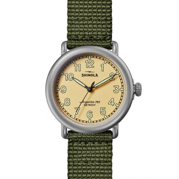 Shinola The Runwell Field 41mm Yellow Dial Green Nylon Strap Watch S0120247285