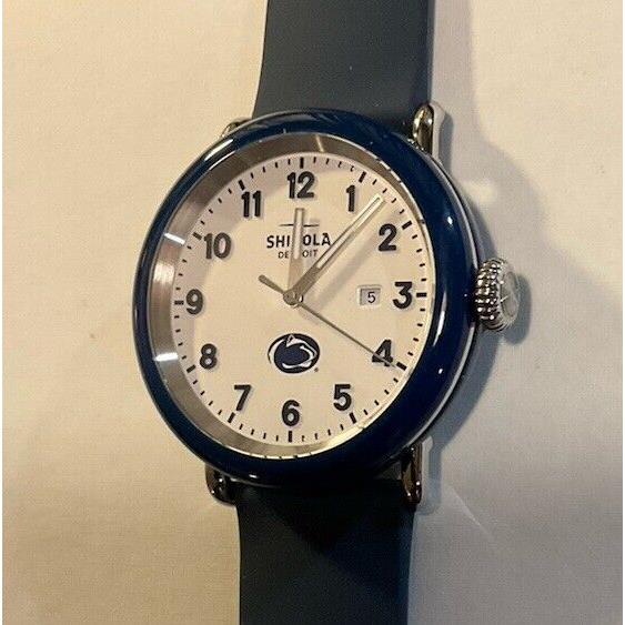 Shinola Detrola Pen State Watch with 43mm Silver Face Navy Silicone Band