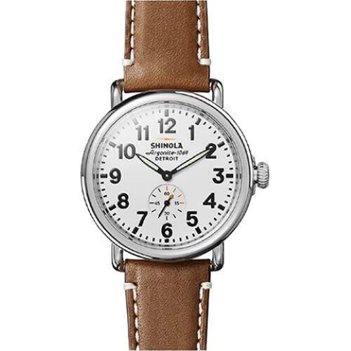 Shinola Runwell 41mm White Dial Leather Strap Watch S0120200629