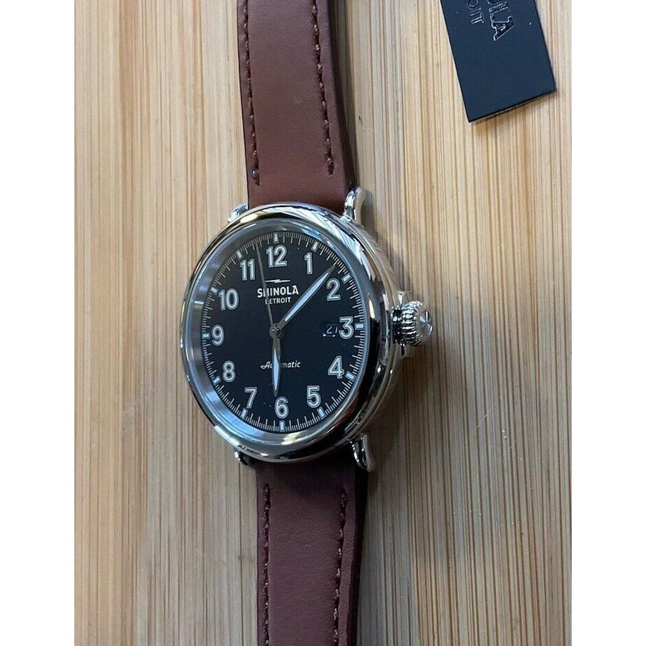 Shinola Runwell Automatic Watch with 45mm Navyblue Face Brown Leather Band