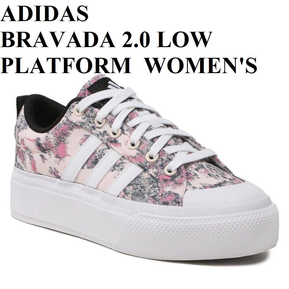 Adidas Bravada 2.0 Low Platform Sneaker Trainers Women Shoes Flower Size 7 - White/White/Wonder Quartz - IE2305