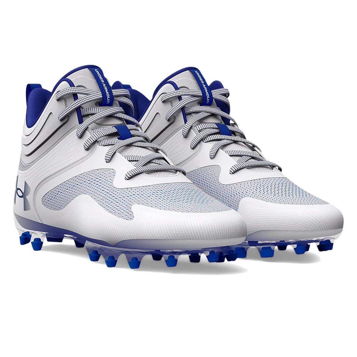 Man`s Sneakers Athletic Shoes Under Armour Command MC Mid Lacrosse Cleat White/Royal/Royal