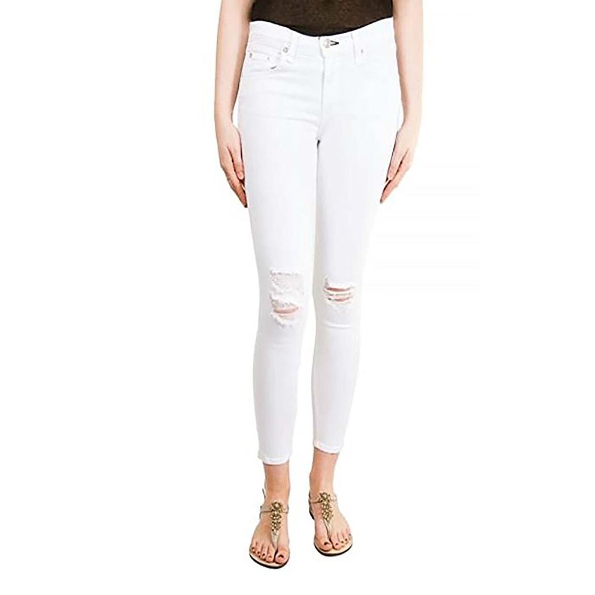 Rag Bone Women Cotton Blend Jeans Skinny Crop White Five-pocket with Holes