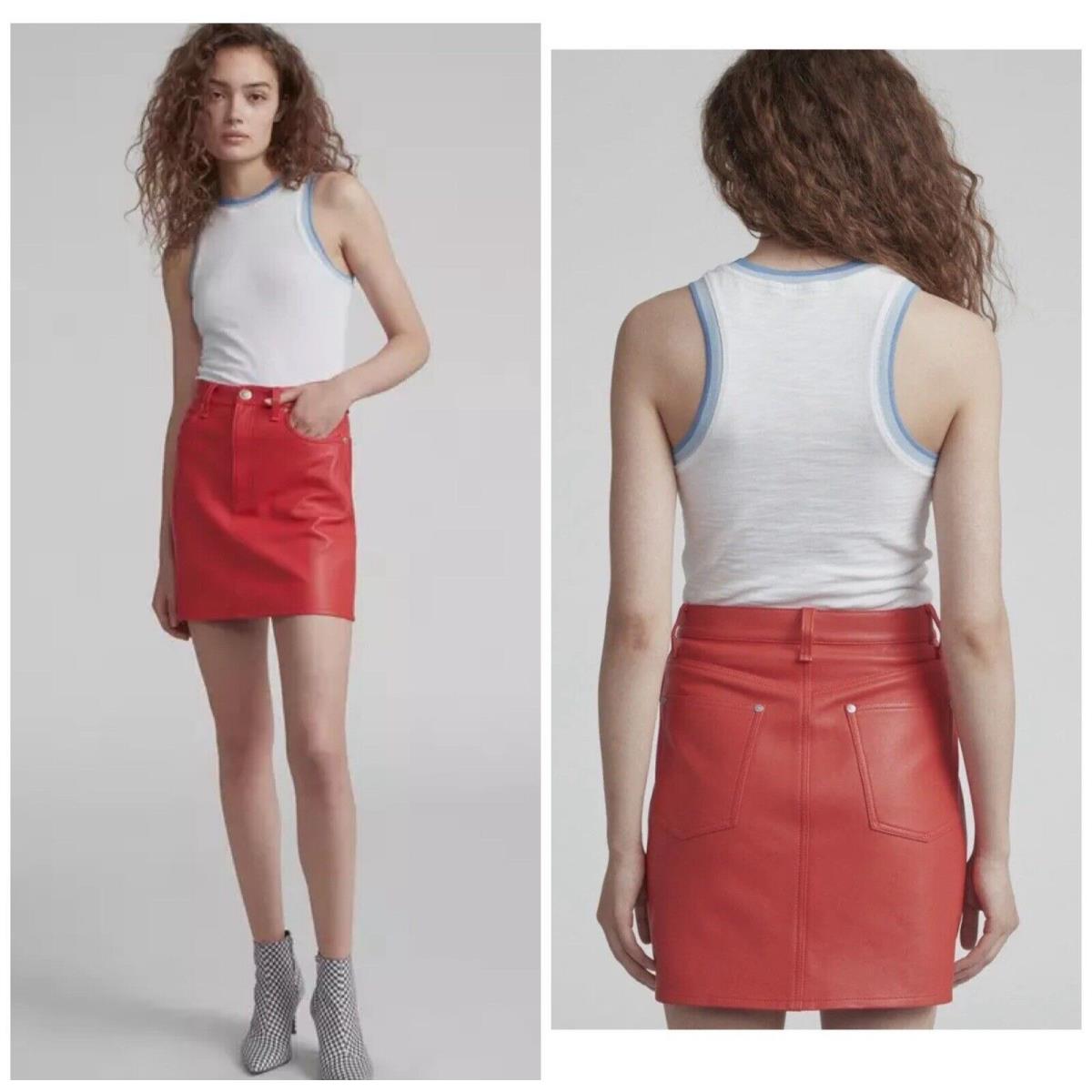 Rag Bone Moss Leather Skirt In Red Size: 28