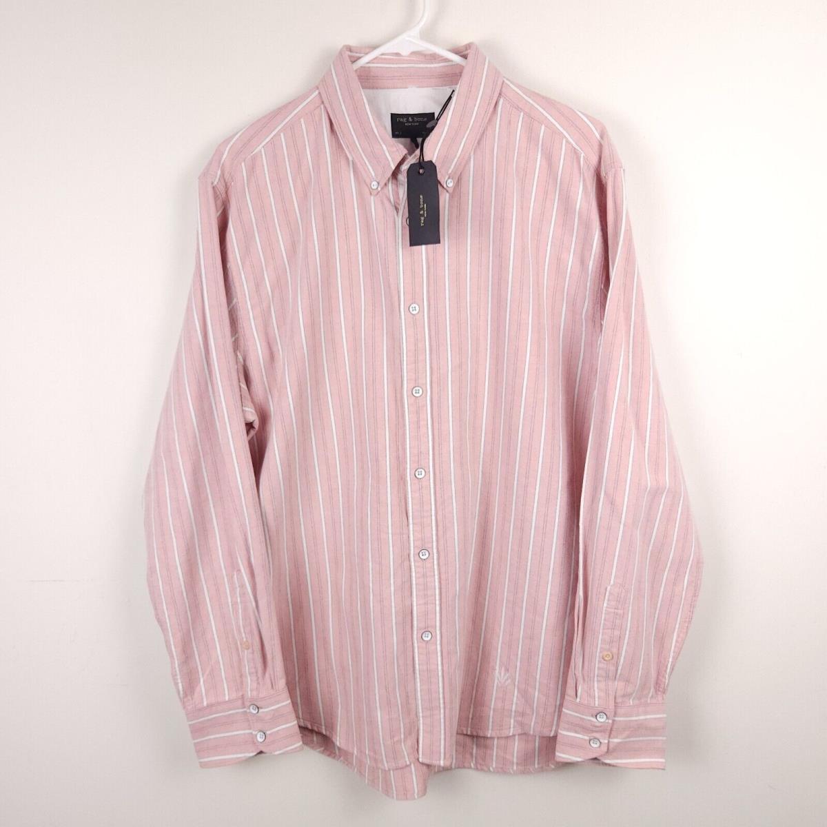 Rag Bone Shirt Mens XL Fit 2 Pink White Tomlin Oxford Striped Button Down