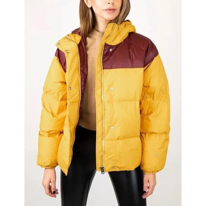 Rag Bone Joelle Nylon Puffer Jacket Yellow Sunrise Size Large