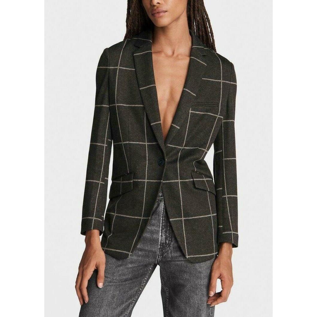 Rag Bone Sz4 Margot Check Tailored Stretch Blazer Jacket Brown Multi