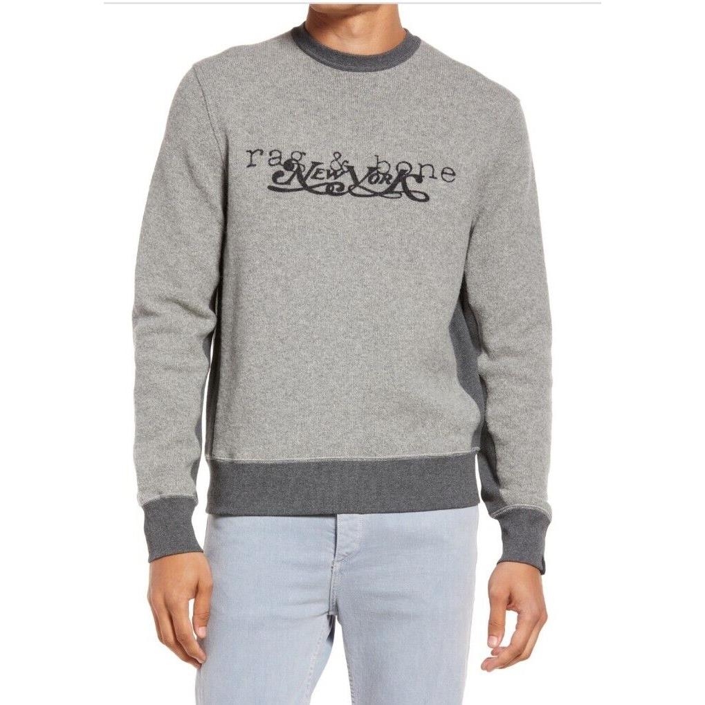 Rag Bone Reversible Wool Blend Logo Sweater in Heather Grey Size L